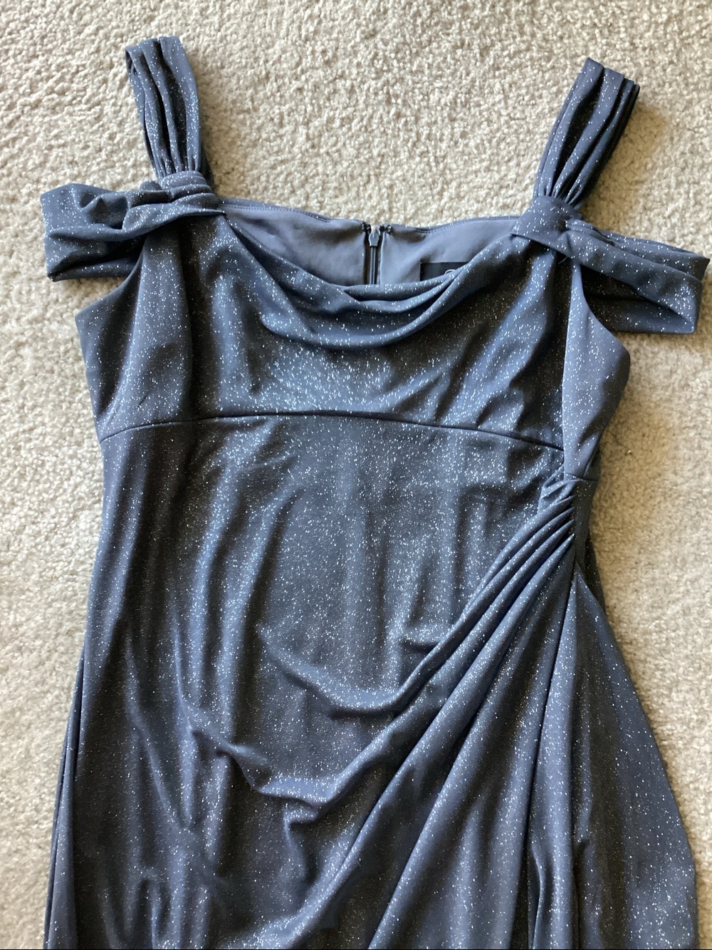 Black Sparkle Cowl Neck Evening Dress - Size 16